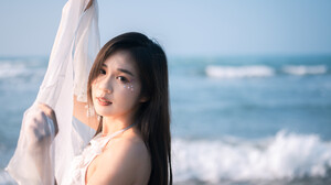Asian Women Model Sea Beach 6048x4024 Wallpaper