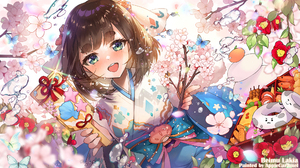 Anime Anime Girls Apple A Caramel Artwork Virtual Youtuber Brunette Green Eyes Open Mouth Japanese C 2000x1125 Wallpaper