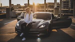Car Women Women With Cars Corvette Chevrolet Corvette C7 Sunlight Glasses Blonde Chevrolet Women Wit 5472x3078 Wallpaper
