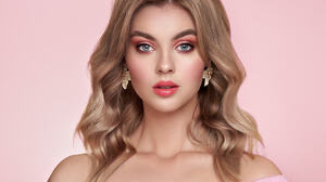 Oleg Gekman Women Brunette Long Hair Wavy Hair Makeup Eyeshadow Blush Bare Shoulders Pink Clothing S 2048x1536 Wallpaper