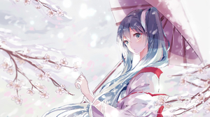 Anime Girls Vocaloid Hatsune Miku Yuki Miku Umbrella Looking At Viewer Snow Flowers Twintails Long H 1920x1080 Wallpaper
