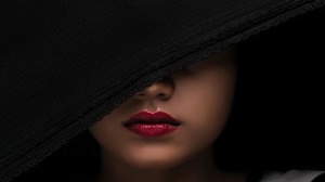 Model Women Face Red Lipstick Covering Face Studio 2048x1214 Wallpaper