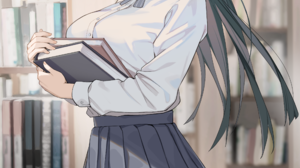 Anime Girls Icomochi Library School Uniform Vertical Schoolgirl Glasses Skirt Books Bow Tie Long Hai 2533x3883 Wallpaper