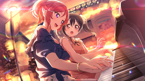 Yazawa Nico Love Live Anime Anime Girls Nishikino Maki Sitting Sunset Sunset Glow Piano Musical Inst 4096x2520 wallpaper