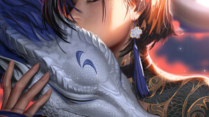 Liang Xing Digital Art Artwork Illustration Women Dark Hair Dragon Portrait Earring Sunlight Tattoo  1200x1600 Wallpaper