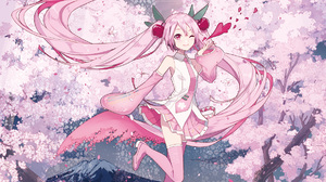 Ixima Vocaloid Vertical Hatsune Miku Sakura Miku Long Hair Pink Hair Pink Eyes Standing On One Leg T 1181x1670 Wallpaper