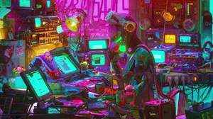 Digital Art Artwork Illustration Room Indoors Environment Science Fiction Colorful Cyberpunk Compute 1920x1080 Wallpaper