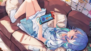 Anime Anime Girls Nintendo Switch Blue Hair 2048x1350 Wallpaper