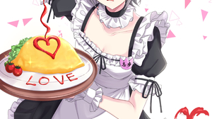 Anime Anime Girls Vertical Ketchup Maid Maid Outfit Thigh Highs Short Hair Green Eyes Heart Design G 2808x4093 Wallpaper