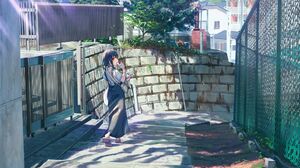 Anime Girls Japan Stairs Sunlight Looking Back Eating Fence Looking At Viewer 2067x1378 Wallpaper
