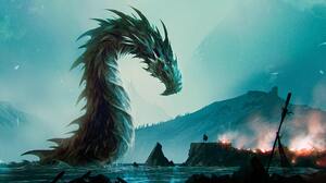 Digital Art Digital Artwork Illustration Dragon Landscape Nature Fire Mountains 4777x2710 Wallpaper