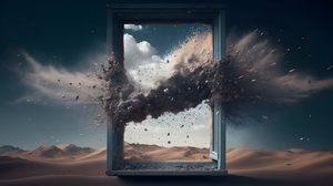 Ai Art Artwork Illustration Digital Art Landscape Desert Dunes Explosion Window Abstract Minimalism  3840x2400 Wallpaper
