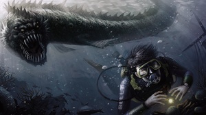 Diving Man Monster Scuba Diver Sea Monster Underwater 1920x1080 Wallpaper