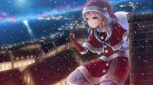 Anime Girls Anime Christmas Clothes Christmas Lights Snow City Lights Night City Santa Hats Christma 2560x1440 Wallpaper