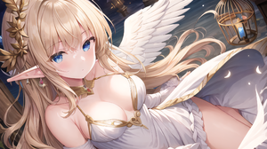 Anime Anime Girls Stable Diffusion Ai Art Artwork Digital Art Pointy Ears Wings Blonde Blue Eyes Loo 2304x1536 Wallpaper