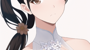 Anime Girls Black Hair Brown Eyes Ponytail Wedding Dress Looking At Viewer Simple Background Ai 1024x1536 wallpaper