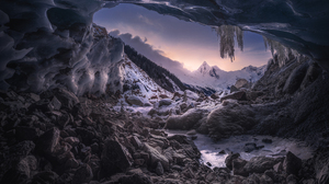 Snowy Peak Tibet Landscape Nature Cave Mountains Mountain Pass Snow Ice Icicle Rocks 4000x3232 Wallpaper