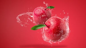 Artwork Digital Art Apples Water Water Drops Splashes Simple Background Red Background Minimalism Fr 3840x2160 Wallpaper