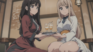 Anime Girls Anime Games Long Hair Manga Neckline Legs Women Ai Art Drink Smiling Looking At Viewer 3072x2048 Wallpaper