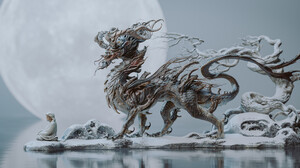Artwork Digital Art Fantasy Art Dragon Creature Water Moon 3000x1313 Wallpaper