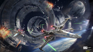 Star Wars X Wing Spaceship TiE Fighter Blaster Fighting Dogfight Death Star Tunnel Laser 1920x1093 Wallpaper