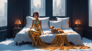 Fashion Bed Digital Art Pillow Dog Animals Lamp Closed Eyes Short Hair Dress 1536x816 Wallpaper