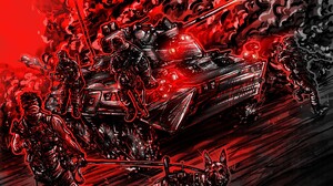 Red Dark War Soldier Digital Art QR Code Dog Tank Gun Animals 1920x1920 Wallpaper