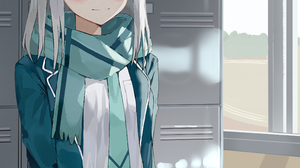 2D Anime Anime Girls Digital Art Digital Silver Hair Fox Ears Blue Eyes Scarf Schoolgirl Blue Tie Wh 2330x3161 Wallpaper