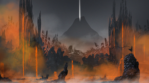 Landscape Volcano Lava Rock Silhouette Journey Video Game 6300x3600 Wallpaper