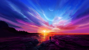 JoeyJazz Landscape Sunset Digital Painting 2560x1440 Wallpaper