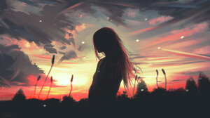 Digital Art Artwork Illustration Women Silhouette Sunset Long Hair Clouds Painting 4K Sunset Glow Sk 3840x2160 Wallpaper