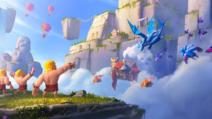 Clash Of Clans Video Game Art Clouds ArtStation Dragon Barbarian Video Games Video Game Characters G 3000x1384 Wallpaper