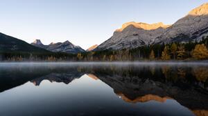 Lake Landscape Nature Forest Mountains Canada Mist Clear Sky Reflection Water 5926x3951 Wallpaper