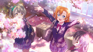 Kousaka Honoka Love Live Anime Anime Girls Bow Tie Petals Stars Schoolgirl School Uniform Open Mouth 4096x2520 wallpaper