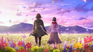 Romance Lovers Anime Girls Anime Boys Flowers Sky Clouds Sunlight Mountains Petals Scarf Shingeki No 4244x2396 Wallpaper