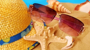 Summer Sunglasses Hat Starfish Sand Straw Hat 1920x1200 Wallpaper