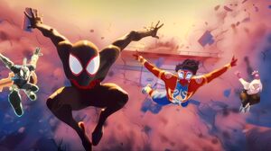 Spider Man Across The Spider Verse Spider Man Superhero Bodysuit Movies Looking At Viewer Jumping Su 4800x2220 Wallpaper