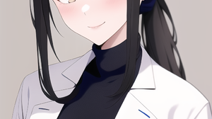 Anime Girls Black Hair Ponytail Brown Eyes Smiling White Coat Turtlenecks Ai 1024x1536 wallpaper