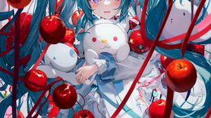 Anime Girls Ai Art Hatsune Miku Apples Vertical Twintails Blue Hair Blue Eyes Fruit Long Hair Vocalo 2048x2816 Wallpaper