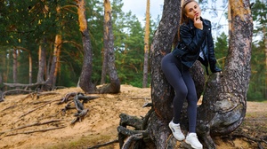 Sergey Bogatkov Women Model Brunette Women Outdoors Hips Trees Nature Leather Jacket Jacket White Sn 2560x1707 Wallpaper