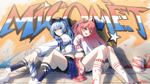 Anime Anime Girls Hololive Virtual Youtuber Hoshimachi Suisei Sakura Miko Long Hair Blue Hair Pink H 4053x2639 Wallpaper