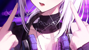 Anime Anime Girls Headphones White Hair Huhi Vertical Ponytail Purple Eyes Necklace Looking At Viewe 1620x3030 Wallpaper