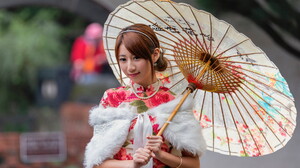 Asian Model Women Long Hair Dark Hair Japanese Umbrella 1920x1280 wallpaper