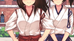 Anime Anime Girls Kantai Collection Akagi KanColle Kaga KanColle Long Hair Long Sleeves Brunette Two 1457x2121 Wallpaper