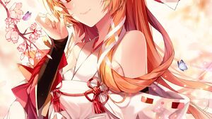 Anime Dragon Raja Vertical Anime Girls Smiling Redhead Red Eyes Branch Flowers Butterfly Rubber Duck 1357x1920 Wallpaper