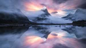 Landscape Nature Photography Mountains Sky Reflection Winter Sunrise Dreamscape New Zealand Milford  6195x4130 Wallpaper