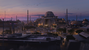 Digital Art Artwork CGi City Futuristic Concept Art Cityscape Science Fiction Sunset Dusk Environmen 3840x2112 Wallpaper
