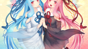 Anime Anime Girls Voiceroid Kotonoha Aoi Kotonoha Akane Twins Pink Eyes Long Hair Blue Hair Pink Hai 2500x2129 Wallpaper