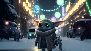 Ai Art Christmas Snow Winter Christmas Lights Star Wars Grogu Yoda Pointy Ears City Lights Lights 3060x2048 Wallpaper