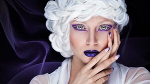 Woman Makeup White Hair Blue Eyes Lipstick 1920x1280 Wallpaper